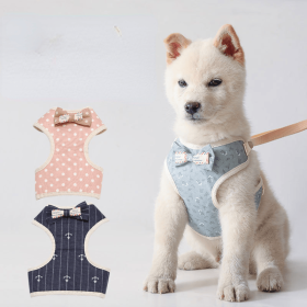 Pet leash Bowknot pet chest strap vest cat dog leash (Color: Navy blue anchor, Specifications (length * width): L)